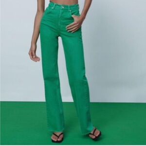 Zara green wide leg jeans
